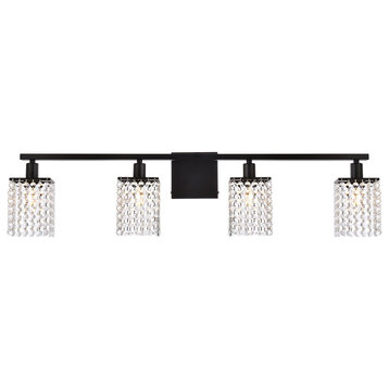 Phineas 4 Lights Bath Sconce In Black With Clear Crystals