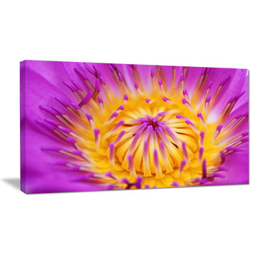 Pink Yellow Abstract Lotus Flower, Flowers Canvas Wall Artwork, 32"x16"