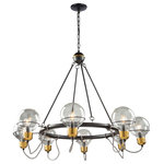 Artcraft Lighting - Martina 8 Light Chandelier, Black/Brushed Brass - The "Martina Collection" is so unique from a design stance. The glass is actually shaped as a bulb and the bottom glass holder is designed like the bottom of a vintage screw type bulb. The wiring has a "vintage" element since it is twisted the way Thomas Edison first introduced the bulb. The metal work is black while the glass holder is brass. The large chandelier model is shown; there are many matching units available.