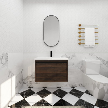 BNK Single Sink Bathroom Vanity, Wall Mounted 30", 30"x18", California  Walnut