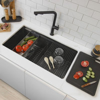 STYLISH 32 in Workstation Double Bowl Undermount Kitchen Sink with Accessories, Graphite