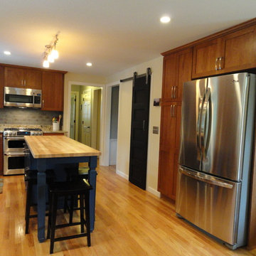 Cherry Cabinets with Painted Island
