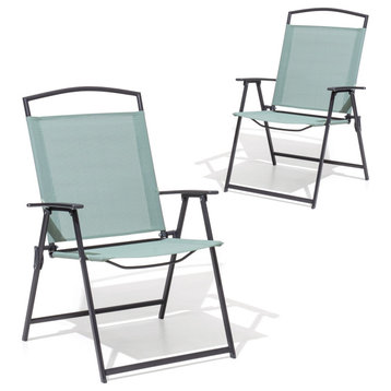 Set of 2 Patio Outdoor Dining Chairs Folding Chairs With Armrest, Green