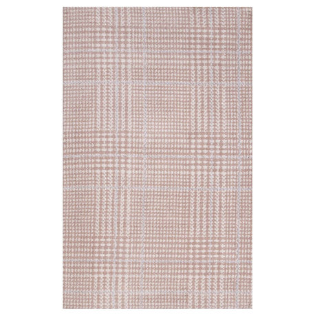 Ivory, Cameo Rose and Light Blue Kaja Abstract Plaid 5x8 Area Rug