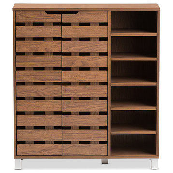 Shirley Modern Walnut Medium Brown Wood 2-Door Shoe Cabinet With Open Shelves