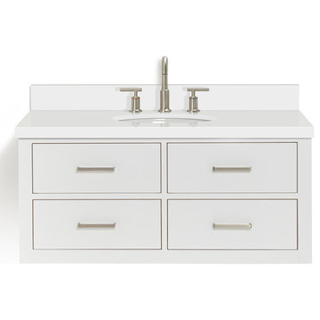 Ariel Hutton 43" Oval Sink Vanity, White, 1.5" White Quartz