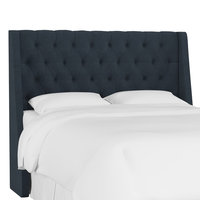 Tufted Wingback Headboard, Linen Navy, Queen