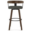 Amisco Cohen Swivel Stool, Charcoal Gray Polyester/Brown Wood, Counter Height