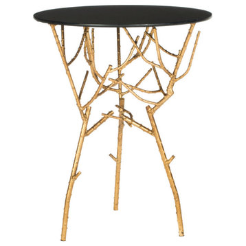 Rasha Branched Glass Top Gold Accent Table, Gold/Black