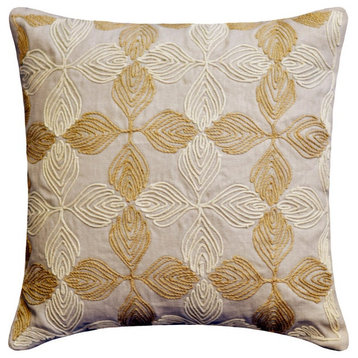 Beige Linen Jute Cord Embroidery 18"x18" Throw Pillow Cover - Jute Curl