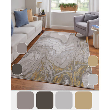 Weave and Wander Omari Contemporary Watercolor Rug, Ivory, 1'8"x2'10"