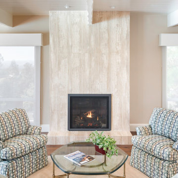 Vein cut natural stone fireplace
