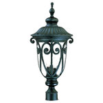 Acclaim Lighting - Naples 3-Light Matte Black Post Mount Light - Ornate Italianate framing swirls and curves gracefully embrace clear seeded glass.  This worldly design will add the right amount of splendor to any space.  A cast aluminum construction resists rust and corrosion.Durable cast aluminumMediterranean stylingClear seeded glassPre-assembled for easy installationRequires 3 60-watt max candelabra base bulbsInstallation hardware included1 year warranty  This light requires 3 ,  Watt Bulbs (Not Included) UL Certified.