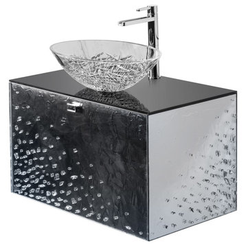Belva Luxury Murano Glass Single Bathroom Vanity 32", Silver