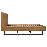 Aldo King Size Brown Oak Wood Platform Bed Frame with Black Metal Legs