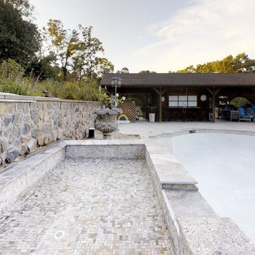 Silver Travertine Pool Coping, Tile and Spa Remodel