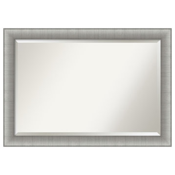 Elegant Brushed Pewter Beveled Bathroom Wall Mirror - 40.75 x 28.75 in.