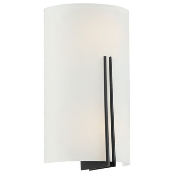 Prong 13" Tall Wall Sconce, Matte Black, White Glass, Replaceable LED