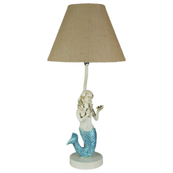 Blue Glitter Tail Mermaid Nautical Table Lamp Burlap Coastal Decor accent light