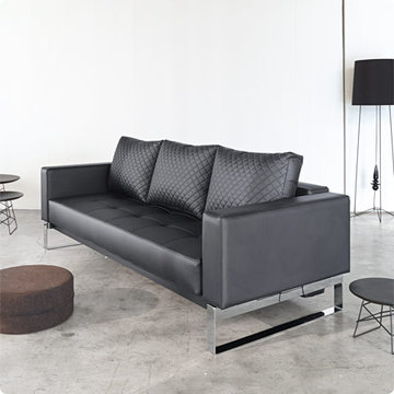 Innovation USA | Cassius Q Deluxe Black Leather Textile Sofa Bed -$2090.63