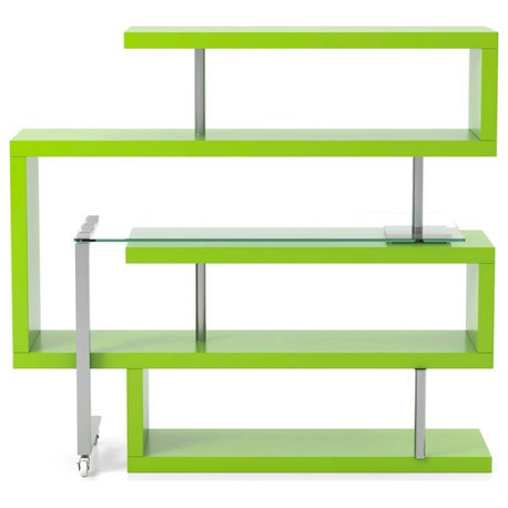 Furniture of America Creema Modern Wood 4-Shelf Bookcase Desk in Green