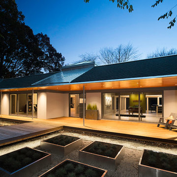 Contemporary Front Entry Renovation Wood Deck With Landscaped Zen Garden