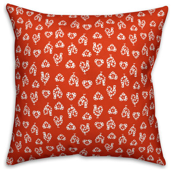 Red Rooster Pattern Outdoor Throw Pillow, 18"x18"