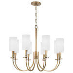 Hudson Valley Lighting - Mason, Eight Light Chandelier, Aged Brass Finish, White Faux Silk Shade - Though Mason's inspiration is rooted in history, this collection forges new territory at the crossroads of tradition and modernity. While the wheel spoke motif evokes America's frontier past, the geometric purity of the chandelier's plumb bob column and conical socket holders suggests kinship with mid-century modern design.