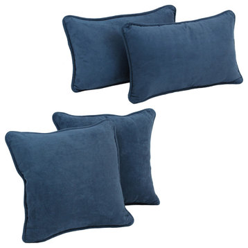 Double-Corded Solid Microsuede Throw Pillows With Inserts, Set of 4, Indigo