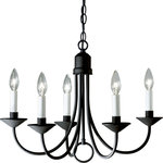 Progress Lighting - 5-Light Chandelier, Textured Black - This simple, classic five-light chandelier is popular in the vintage farmhouse inspired designs. White candle covers complete the look.