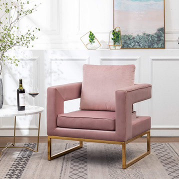Pink, Upholstered Accent Arm Chair