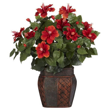 Hibiscus With Vase Silk Plant