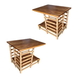 Rare Restored Midcentury Rattan Floating "Jacob's Ladder" Side Table, Pair - Home Decor