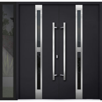 Exterior Prehung Metal Double Doors Deux 1755 BlackTinted Black Glass|Right