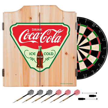Coca Cola Dart Cabinet Set With Darts and Board, Ice Cold