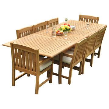 9-Piece Teak Dining Set, 117" Extension Rectangle Table, 8 Devon Arm Chairs