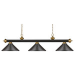 Z-Lite - Island/Billiard - Elegant And Traditional Best Describes This Beautiful Three Light Fixture. Finished In Oil Rubbed Bronze & Satin Gold And Paired With Metal Bronze Shades This Three Light Fixture Would Be Equally At Home In The Game Room Or Anywhere Else In The House Needing A Touch Of Timeless Charm. 72 Inches Of Chain Per Side Is Included To Ensure A Perfect Hanging Height.