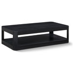 Meridian Furniture - Reeves Table, Black, Coffee Table, Black, Coffee Table - Bring home the Reeves Black Coffee Table to give your room a fresh new look. This art deco coffee table features a sleek design with rounded corners and a bottom shelf ideal for storing items you use most handily nearby. Oak veneer and solid wood with MDF construction give the table a sturdy demeanor, so it holds up to use by your busy family. A chic black finish and natural wood grain variation ensures that this coffee table blends nicely with existing decor in your modern home.