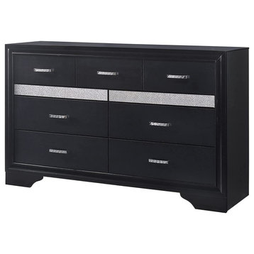 Elegant Dresser, Spacious Drawers With Shimmering Silver Pull Handles, Black
