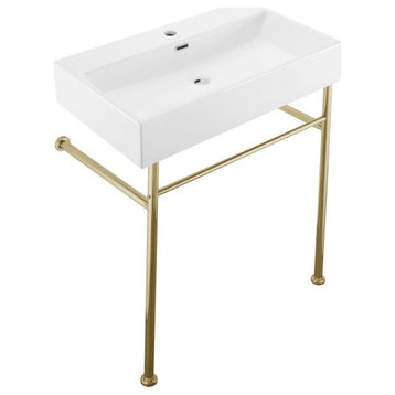 Swiss Madison SM-CS7-30 30" Claire Console and Sink Set - White / Gold