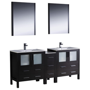 Fresca Torino 72" Espresso Double Sink Vanity, Side Cabinet and Integrated Sinks