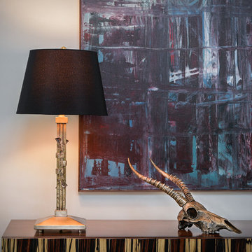 Bronze table lamp with bronze impala skull