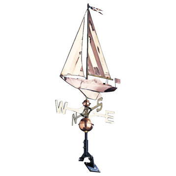 19"L x 4"W x 49"H Copper Sailboat Classic Directions Weathervane, Polished