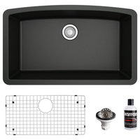 Karran Undermount Quartz 32" Single Bowl Kitchen Sink Kit, Black