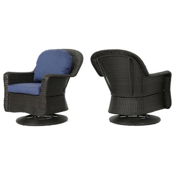 GDF Studio Linsten Outdoor Wicker Swivel Club Chairs With Cushion, Set of 2