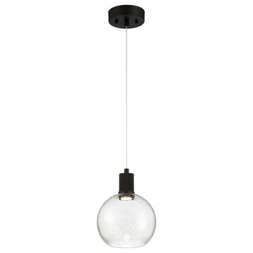 Port Nine Burgundy LED Pendant, Matte Black, Seeded Glass, Dedicated LED