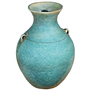 Speckled Green Double Handle Olive Vase