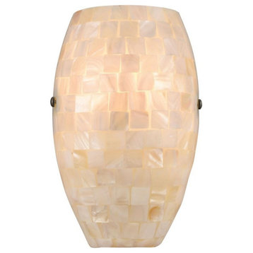 Mother of Pearl and Capiz Shells Mosaic 1-Light Wall Sconce Satin Nickel