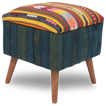 Stool Upholstered with Handwoven Kilim 16"x16"x18"