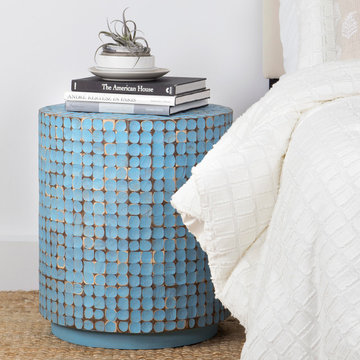 East At Main's Brillion Blue Round Coconut Shell Accent Table